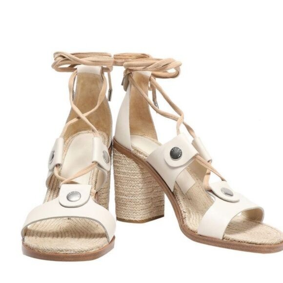 Rag & Bone Womens Beige Lace-Up Espadrille Sandals Leather Jute Size 37.5 - Picture 2 of 10